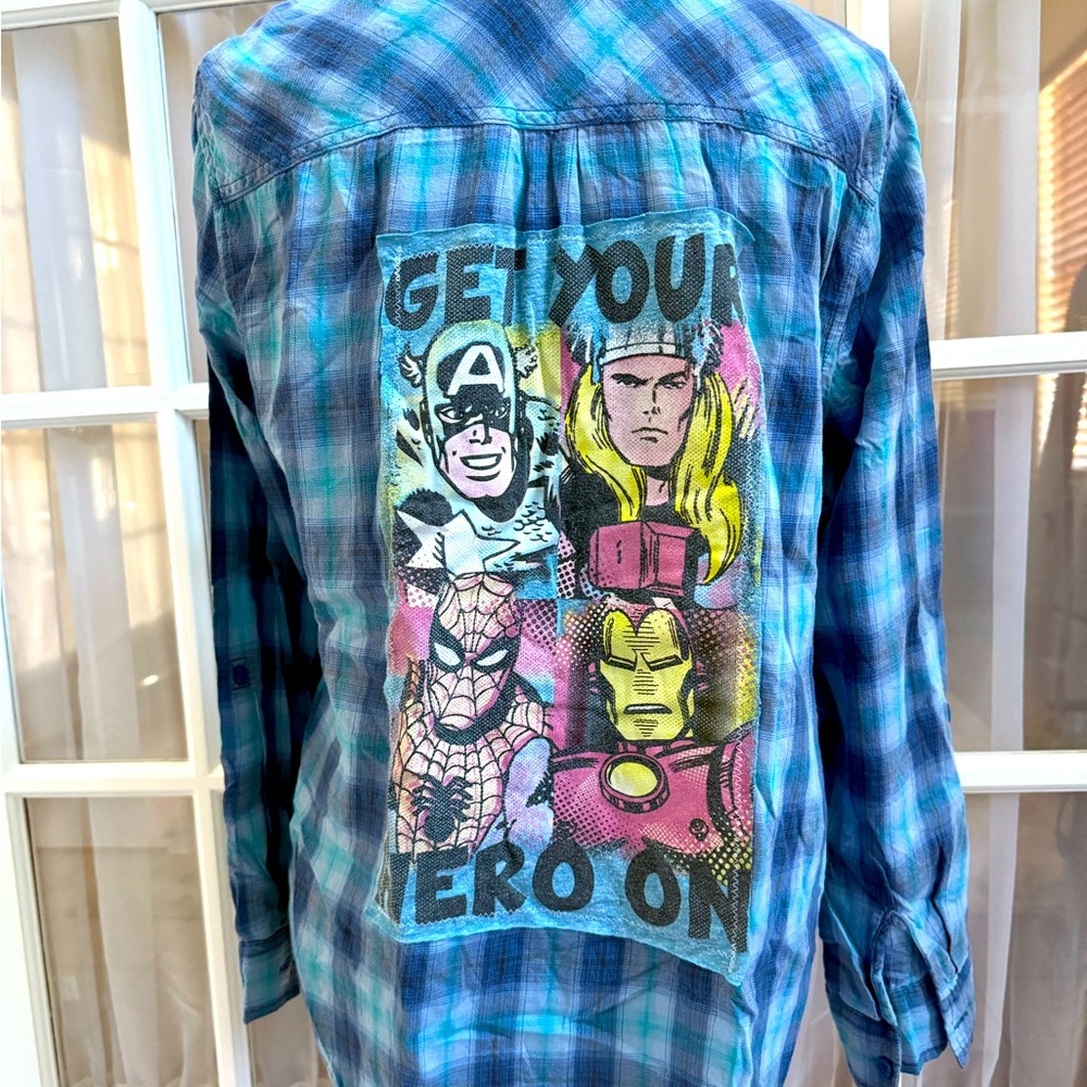 Blue Flannel with Hero Graphic Patch